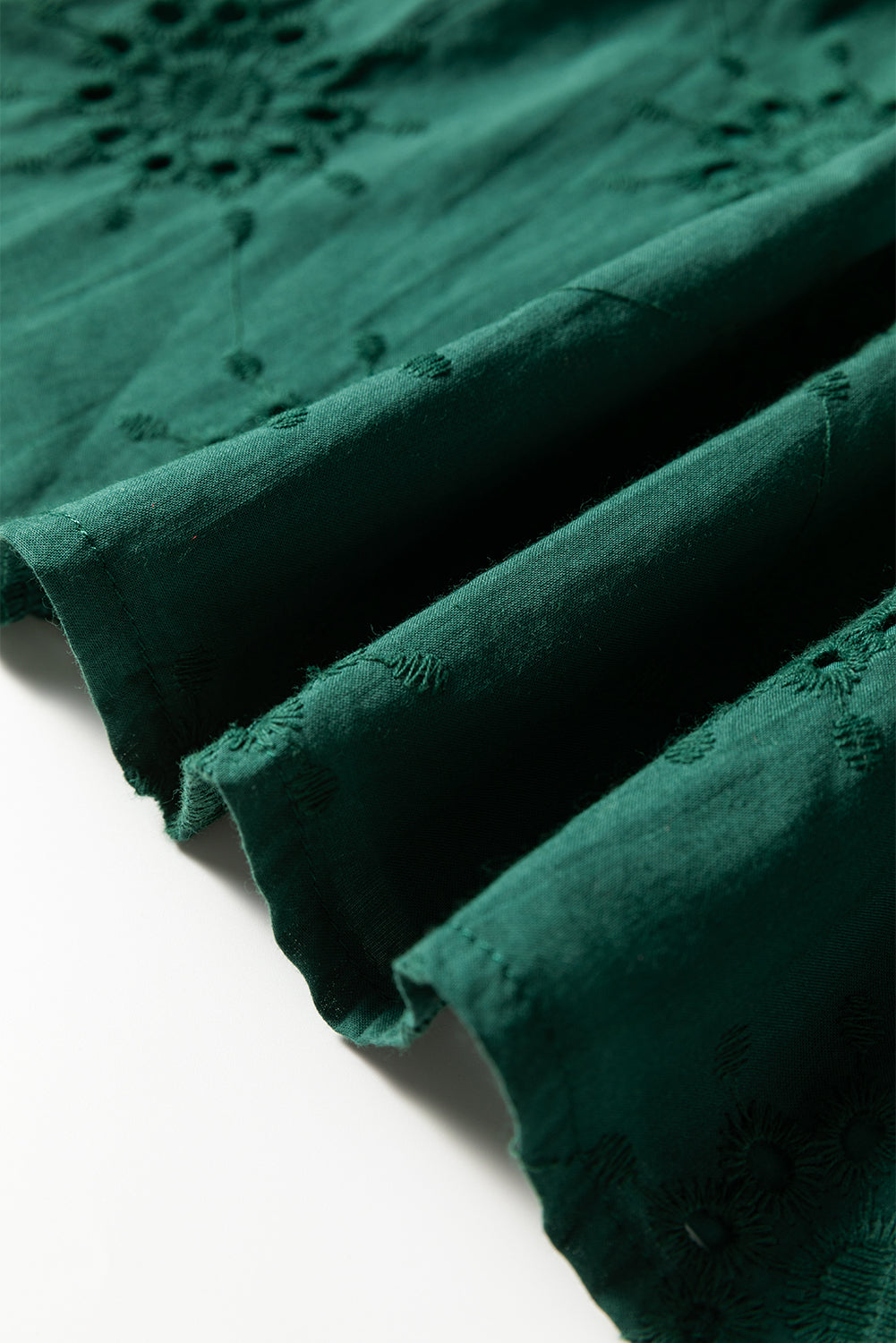 Blackish Green Eyelet Embroidered Swing Dress Puff Sleeve Dear-Lover Dropshipping